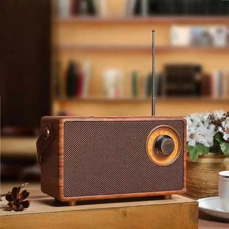 便攜式可充電覆古木紋FM收音機 高保真立體聲音響藍牙音箱（帶USB接口）